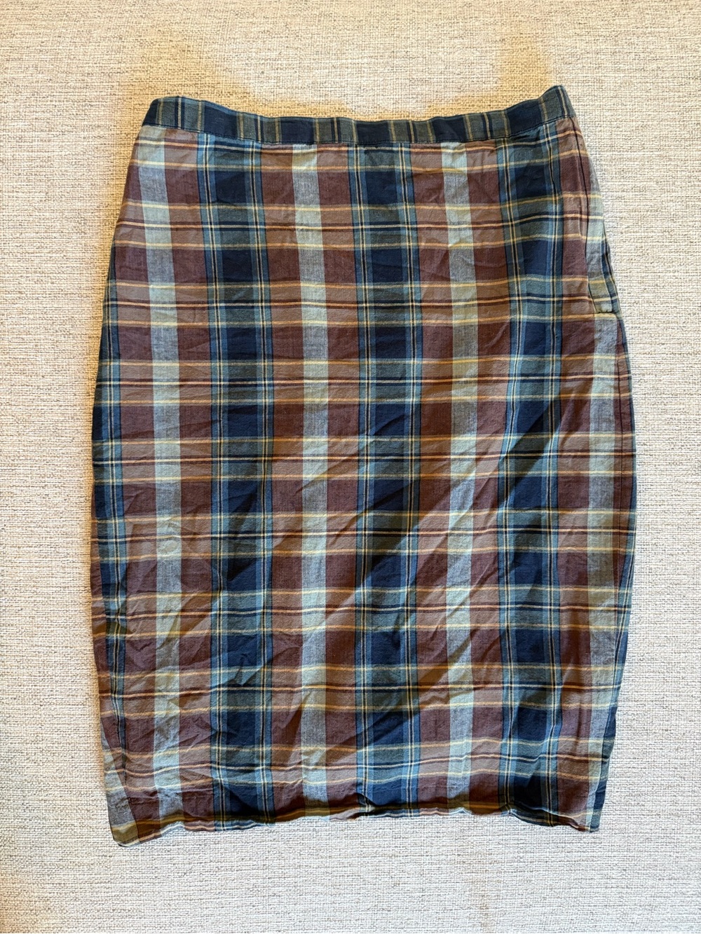 Polo Ralph Lauren Plaid Cotton Midi Pencil Skirt Size 2 Side Zip